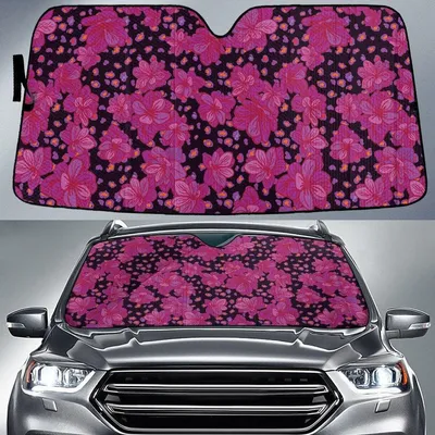 Dark Pink Hawaiian Hibiscus Black Leopard Skin Texture Car Sun Shades Cover Auto Windshield PrintSyde