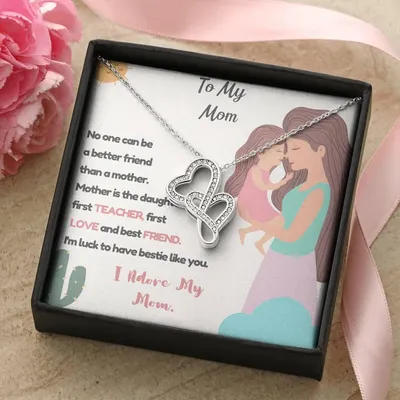 I Adore My Mom Double Heart Double Hearts Necklace