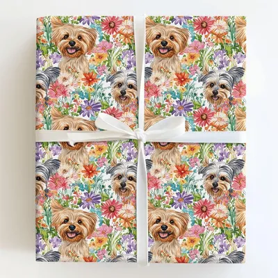 Garden with the Yorkie - Gift Wrap for Christmas, Holidays Wrapping Paper, Christmas Wrapping Paper