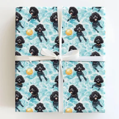 Pool Day with the Black Poodles - Gift Wrap for Christmas, Holidays Wrapping Paper, Christmas Wrapping Paper