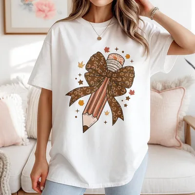 Teach Love Inspire T-Shirt Teacher Fall Coquette Pencil T-Shirt Retro Autumn Teacher T-Shirt Fall Teacher Gift Teacher Appreci