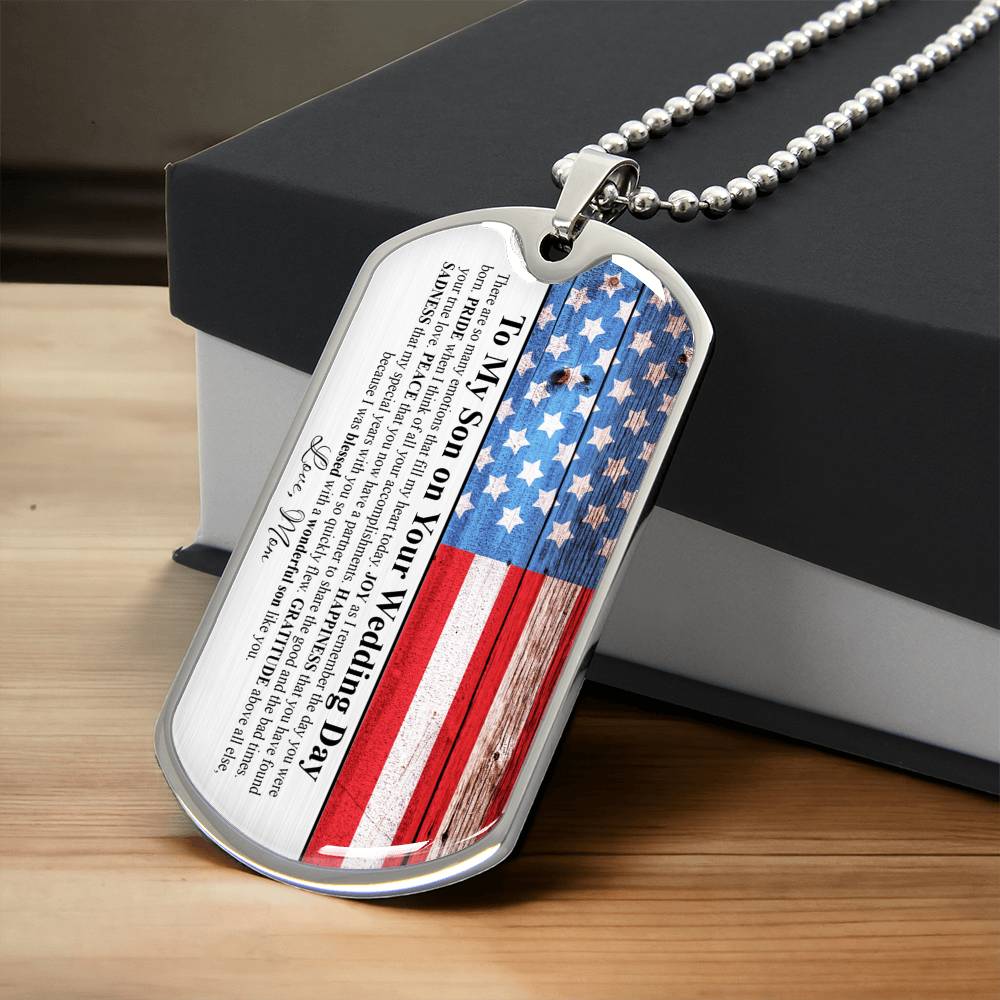 To My Son On Your Wedding Day - Gifft From Mom - Army Tag Necklace, Dog Tag