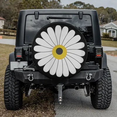 White Daisy Flower Spare Tire Cover, Simple Floral Wheel Cover, Minimalist Car Accessories For Women, Cute Summer Style Tire Cover Spare Tire Cover