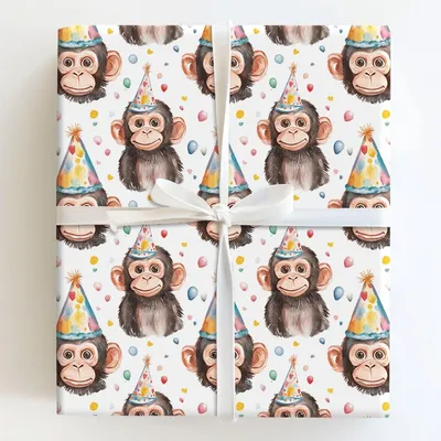 Birthday Monkeying Around - Gift Wrap for Christmas, Holidays Wrapping Paper, Christmas Wrapping Paper