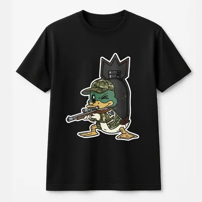 Dive Bomb Hunting Duck T-Shirt – Cartoon Armed Duck Graphic T-Shirt For Men & Women, Funny Waterfowl Camouflage Gift
