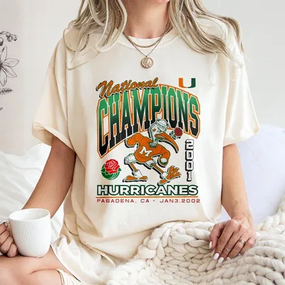 Vintage 2001 Miami Hurricanes National Champions T-Shirt Ncaa Rose Bowl Football T-Shirt University Of Miami Fan Appare