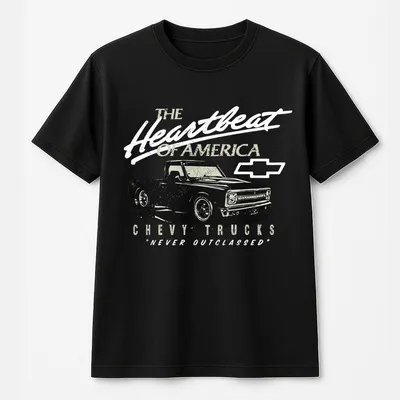 Chevy Trucks Never Outclassed Heartbeat Of America Vintage Graphic T-Shirt, Cotton Casual Shortsleeve, Menswear, Top