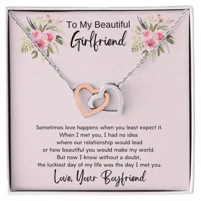 To My Beautiful Girlfriend Interlocking Hearts Necklace