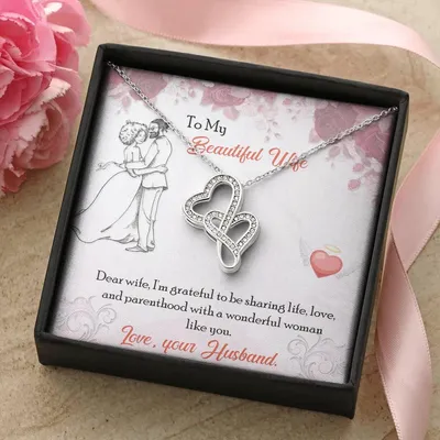 To My Beautiful Wife My Beautiful Wife Necklace Necklace Keepsake For A Wife Necklace Present For Wife To My Beautiful Double Hearts Necklace