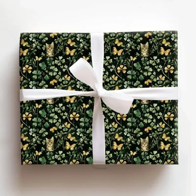 Shamrocks with the Domestic Shorthair - Gift Wrap for Christmas, Holidays Wrapping Paper, Christmas Wrapping Paper