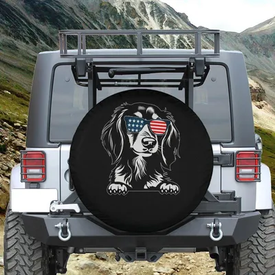 Long Haired Dachshund Spare Tire Cover, Cute Dog Lover Wheel Cover With Backup Camera Hole, Pet Car Accessory For Animal Owners, Decorative Tire Protector Spare Tire Cover