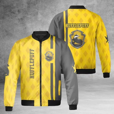 Hufflepuff Jacket, Windproof Bomber Jacket, Harry Potter Badger House Style, Wizarding World Streetwear, Magic Fan Gift Bomber Jacket