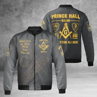 Unisex Prince Hall Mason Pha Bomber Jacket, Faith Hope Charity Quote, Colorado Springs Lodge Gear, Green & Gold Bomber Jacket