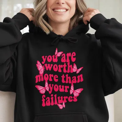 You Are Worth More Than Your Failures Unisex Hoodie,Vintage I Love Jesus 2025 Hoodie,Christian Hoodie,Gift For All,Full Size