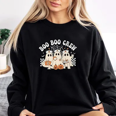 Boo Boo Crew Nurse Sweatshirt, Halloween Nurse Sweatshirt, Halloween Ghost Sweatshirt, Retro Spooky Season, Halloween Gift Sweatshirt
