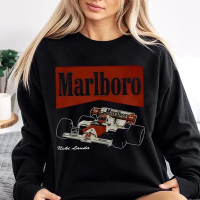 Marlboro Racing Sweatshirt Graphic Car Merch Cotton Fabric Soft Top Menswear Stylish Car Merch For Automotive Enthusiasts