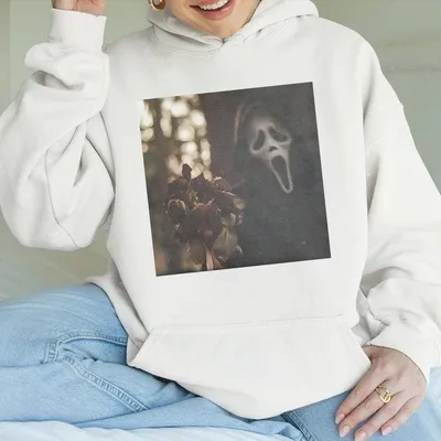 Vintage Ghostface With Dried Roses Graphic Hoodie Scream Movie Hoodie Horror Characters Hoodie Woodsboro Horror Film Club Hoodie