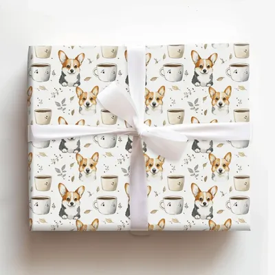 Coffee Day with the Corgi - Gift Wrap for Christmas, Holidays Wrapping Paper, Christmas Wrapping Paper