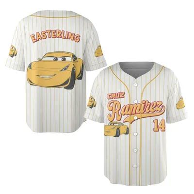 Cruz Ramirez Baseball Jersey, Yellow Car Cartoon Baseball Jersey, Racing 14 Easterling Outfit, Unisex Streetwear Jersey