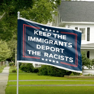 Keep The Immigrants Deport The Racists Horizontal House Flag , Equality Diversity Social Justice Banner Patriotic Red White Blue Outdoor Decor Horizontal House Flag