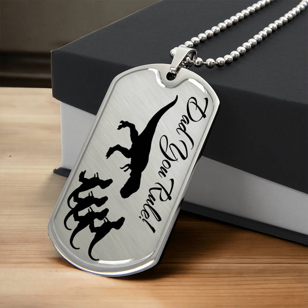 Personalized Dad T-Rex + 4 Baby T-Rexes Necklace - Army Tag Necklace, Dog Tag