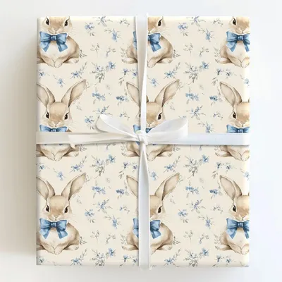 Bunny Bluetiful - Gift Wrap for Christmas, Holidays Wrapping Paper, Christmas Wrapping Paper