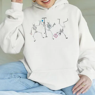 Halloween Nurse Hoodie Halloween Nurse Hoodie Nurse Ghost Hoodie Nurse Dancing Skeletons Hoodie Spooky Nurse Sweat