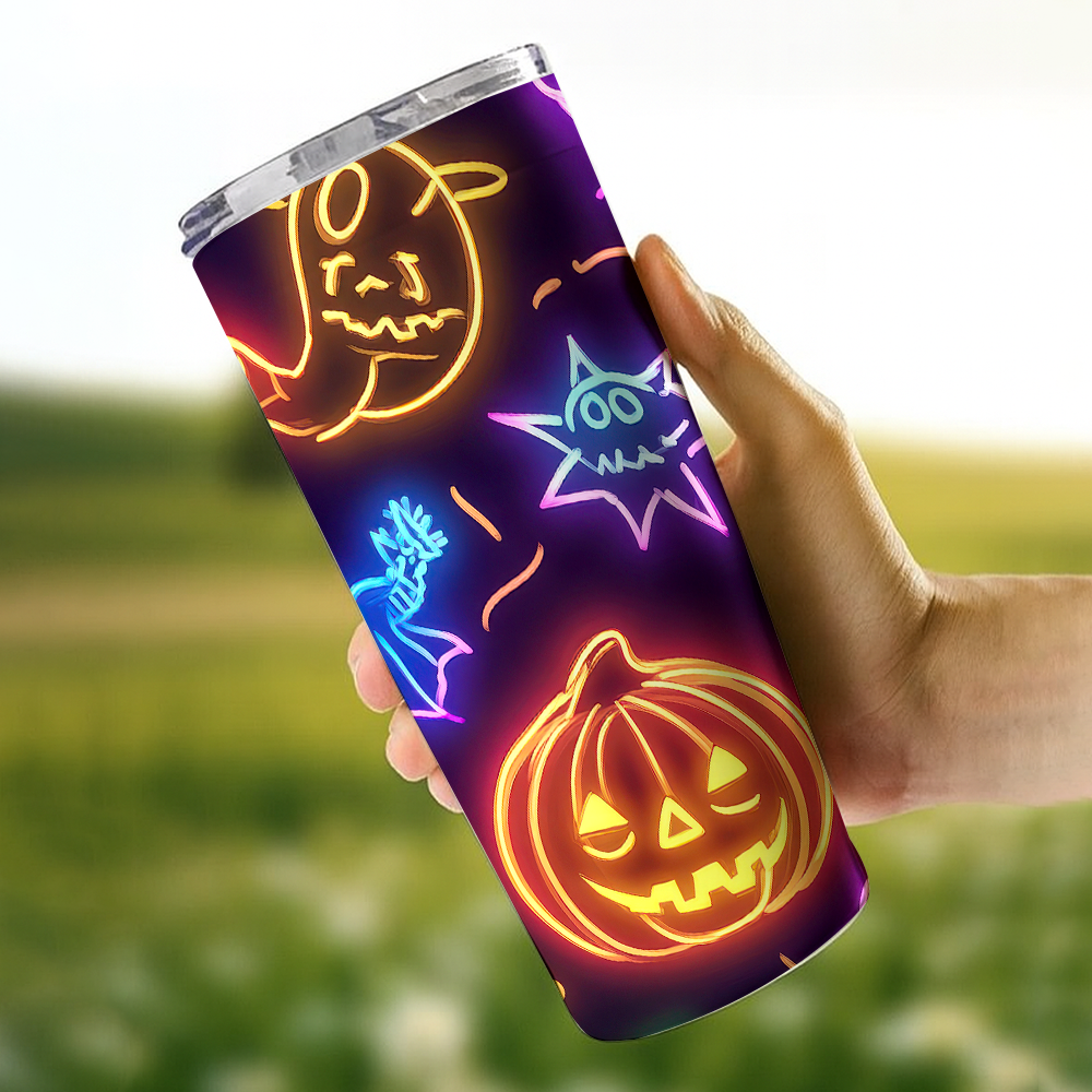 Neon Halloween Doodles Tumbler – Colorful Stainless Travel Cup