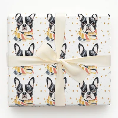 Bundle Up with the Boston Terrier - Gift Wrap for Christmas, Holidays Wrapping Paper, Christmas Wrapping Paper