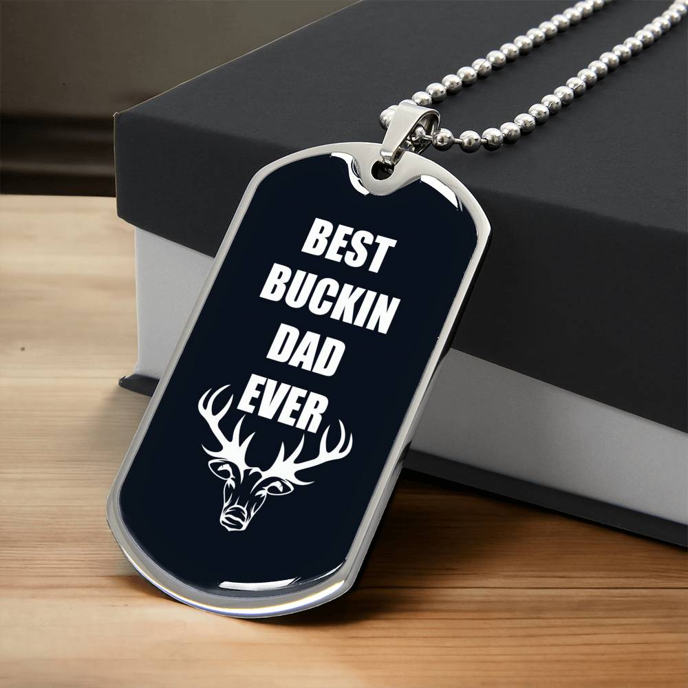 Best Buckin' Dad Ever Funny Deer Military Dog Tag Pendant Ball Chain, Gift For Dad - Army Tag Necklace, Dog Tag