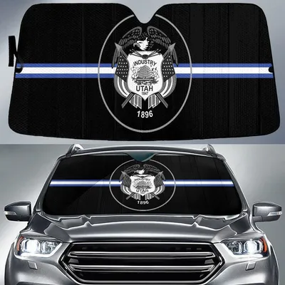 Utah Flag Thin Blue Fire Line Printed Car Sun Shades Cover Auto Windshield PrintSyde