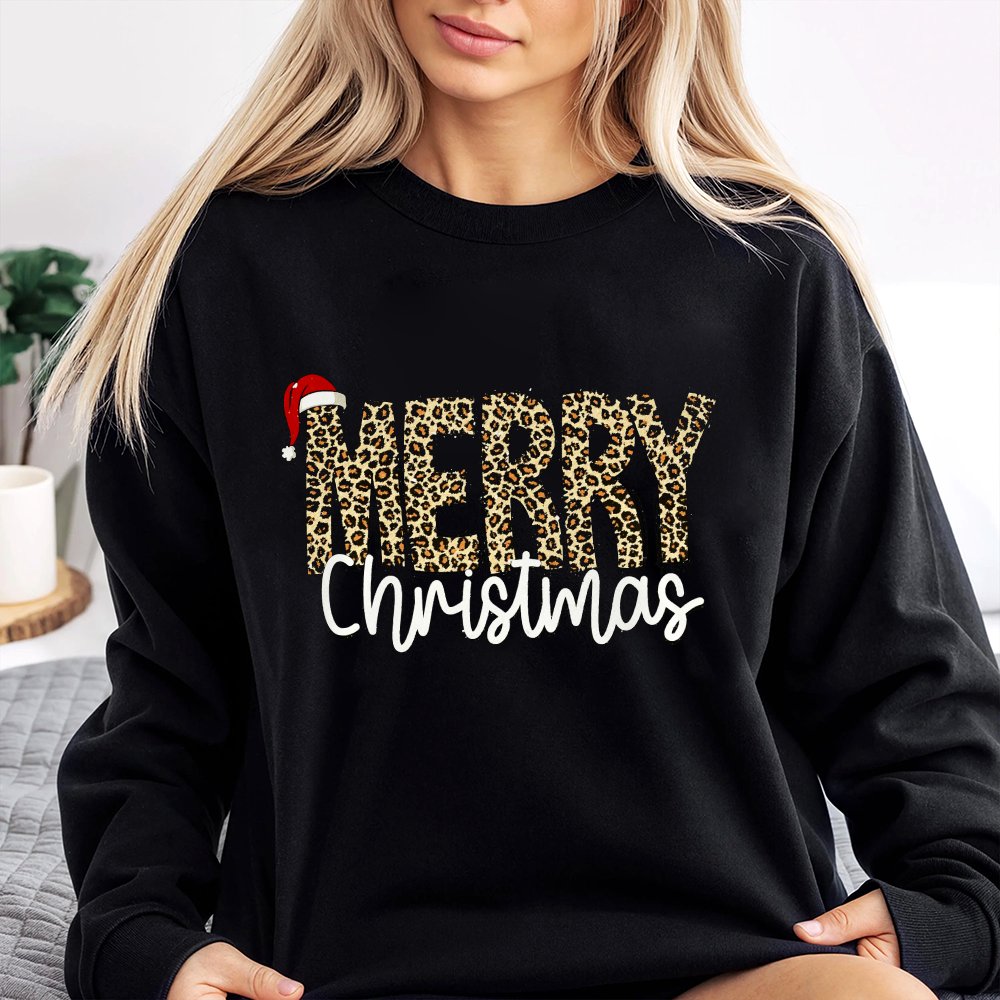 Christmas Sweatshirt Merry Christmas Sweatshirt Leopard Printed Christmas Sweatshirt Christmas Gift Sweatshirt Women Leopard Christmas