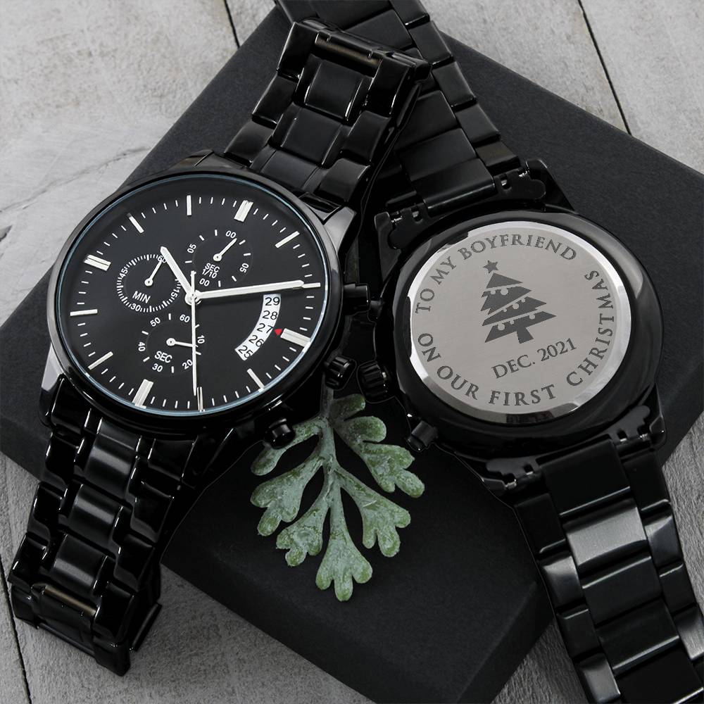 First Christmas Boyfriend's Engraved Luxury Chronograph Watch Engraving Chronograph Watch