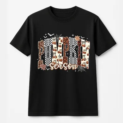 Pumpkin Season T-Shirt, Leopard Checkered Fall T-Shirt, Thanksgiving T-Shirt, Autumn Floral Outfits