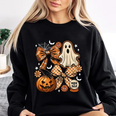 Vintage Halloween Ghost Sweatshirt, Coquette Fall Sweatshirt, Pumpkin Season Sweatshirt, Floral Fall Sweatshirt, Pumpkin Bow Sweatshirt Preppy Fall