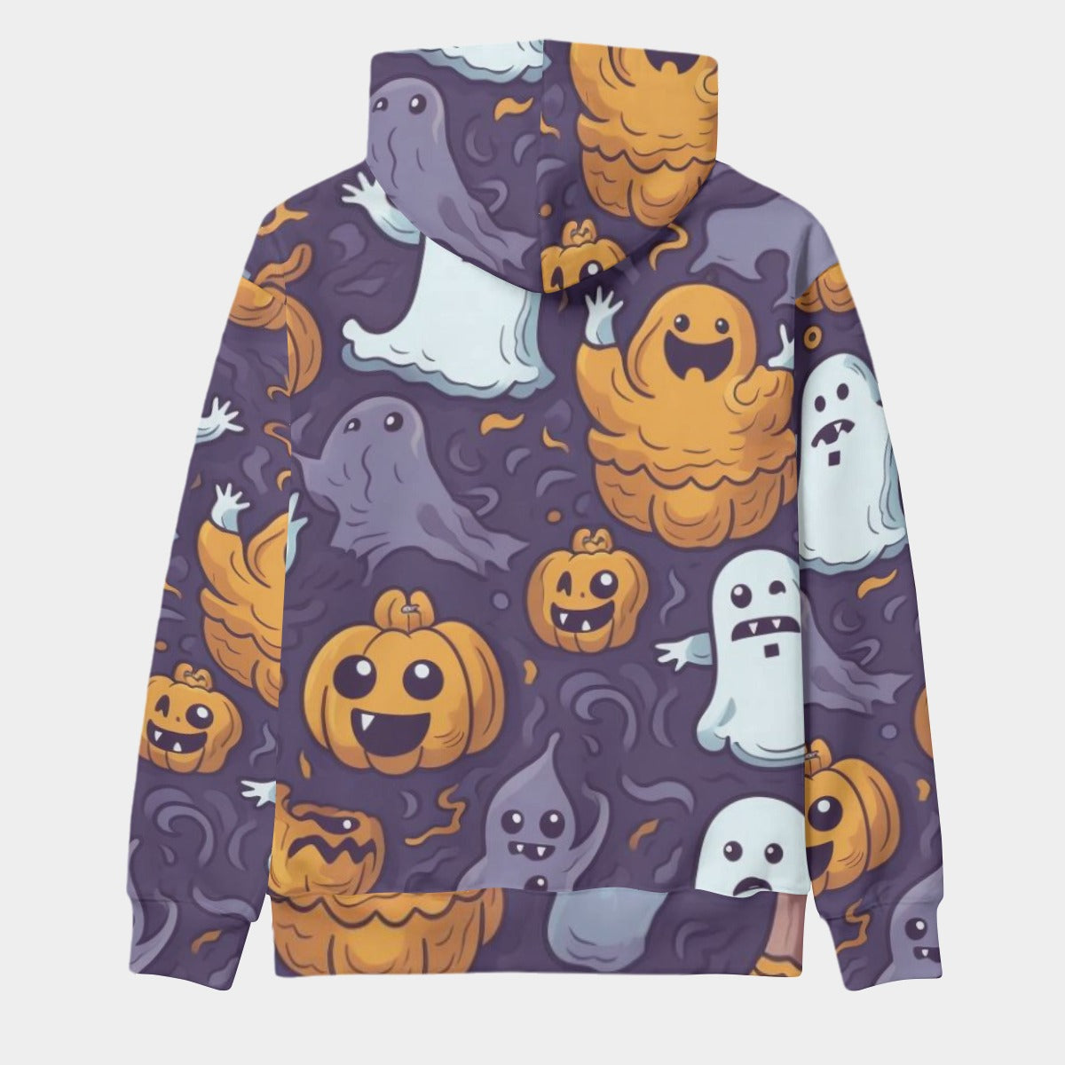 Halloween Pumpkin and Ghost Cartoon Pullover Hoodie