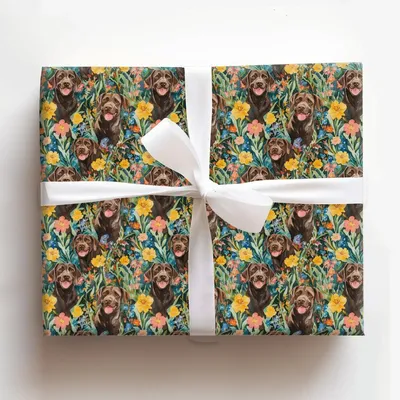 Garden with the Brown Lab - Gift Wrap for Christmas, Holidays Wrapping Paper, Christmas Wrapping Paper