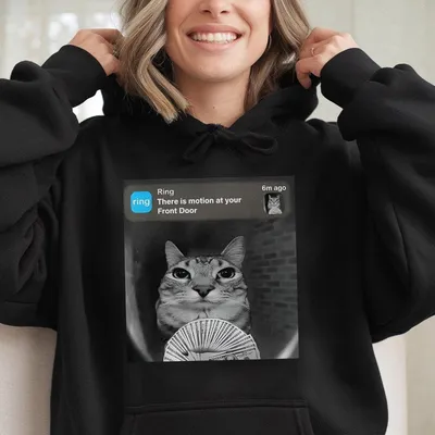 Motion Detected Cat Meme Hoodie For Men Women Hilarious Ring Style Alert Design Cool Money Fan Graphic Unisex