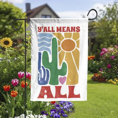 Y’All Means All Garden Flag, Colorful Desert Design, Cactus And Sun Outdoor Decor Vertical Garden Flag