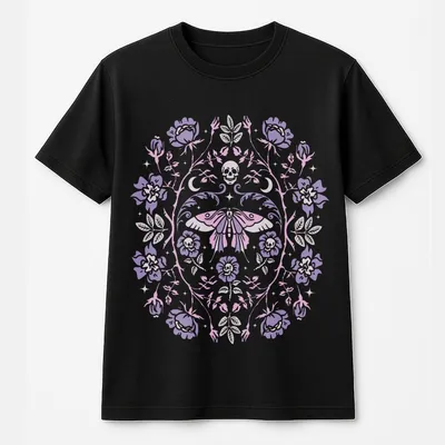 Gothic Garden T-Shirt, Floral Skull Creepy Cute Graphic, Dark Academia Pastel Goth Top, Unisex