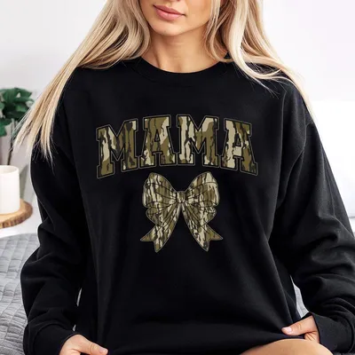 Oldschool Mama Camo Coquette Bow Sweatshirt Unisex Cotton Round Neck Sweatshirt Mama And Bow Design For Moms Mother S Day Gift
