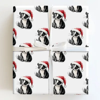 Santa Skunk - Gift Wrap for Christmas, Holidays Wrapping Paper, Christmas Wrapping Paper