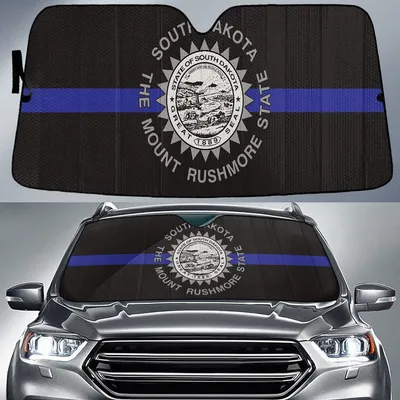 South Dakota State Subdued Flag Thin Blue Line Printed Car Sun Shades Cover Auto Windshield PrintSyde