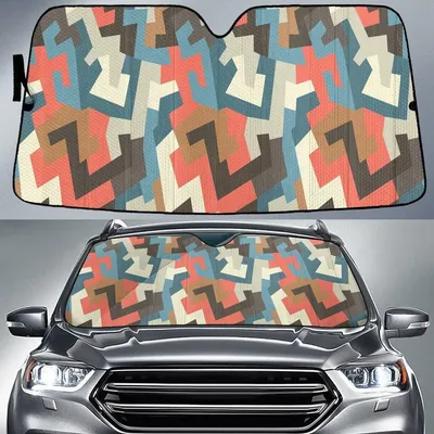 Vintage Hot Color Aztec Pattern Geometric Texture Car Sun Shades Cover Auto Windshield PrintSyde