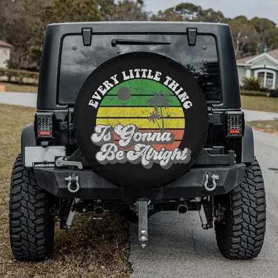 Gonna Be Alright Spare Tire Cover, Reggae Rasta Sunset Beach Art, Palm Tree Tropical Universal Fit, Waterproof Tire Protector Spare Tire Cover