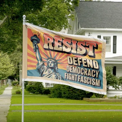 Resist Flag, Defend Democracy Banner, Statue Of Liberty Retro Design, Political Expression House Flag, Patriotic Activist Dec Horizontal House Flag