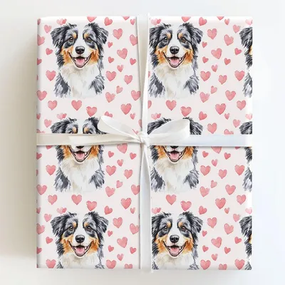 Australian Shepherd Valentine - Gift Wrap for Christmas, Holidays Wrapping Paper, Christmas Wrapping Paper