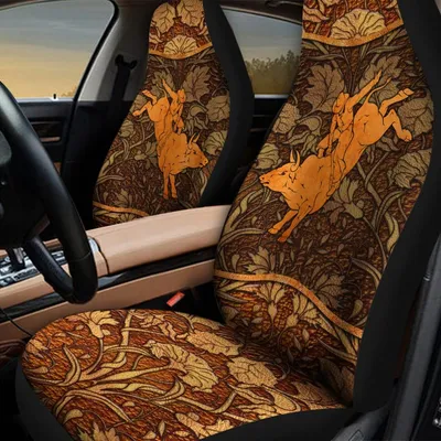 Bull Riding Car Seat Covers, 3D All Over Printed Riding Bull On Front Carseat Covers For Cowboy