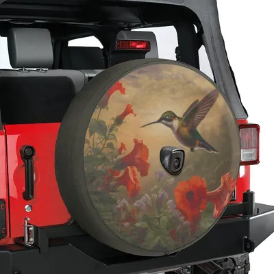 Lotus Print Handmade Hummingbird Birds And Flower Spring Spare Tire Cover Without Backup Camera Hole 6 Sizes Spare Tire Cover