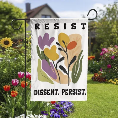 Resist Dissent Persist House Flag Garden Flag, Minimalist Floral Protest Flag, Feminist Activist Inspirational Yard Decor Vertical Garden Flag